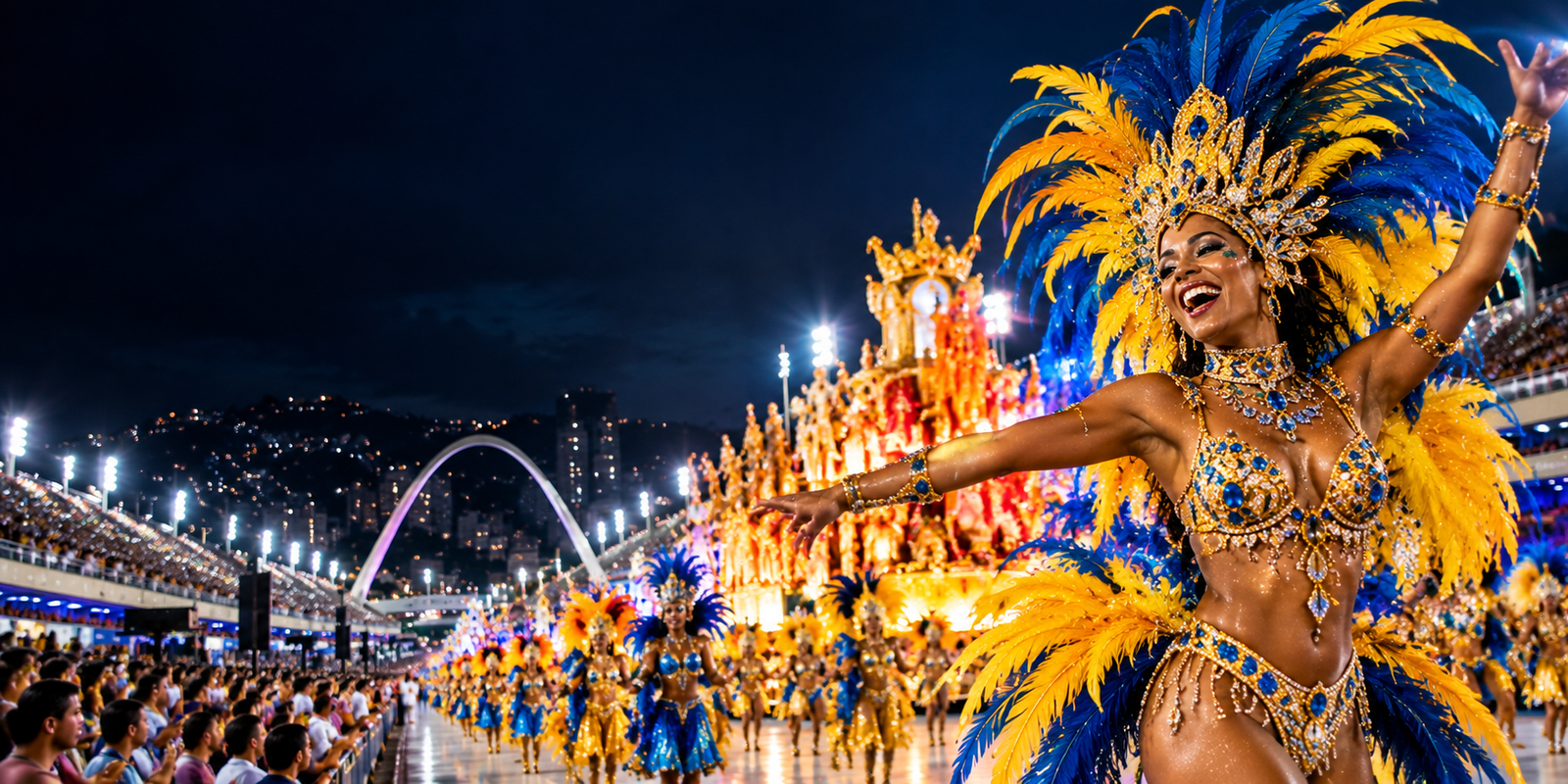 Rio de Janeiro Carnival celebration with colorful samba performers