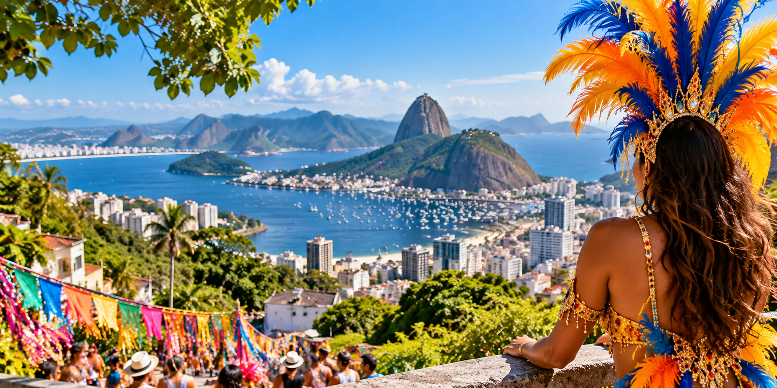 Panoramic view of Rio de Janeiro showing its coastline, mountains and urban neighborhoods